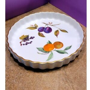 Royal Worcester Evesham Gold 9 Inch Fluted Quiche Flan Dish Porcelain England